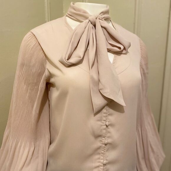 ZARA PLEATED BLOUSE TOP WITH BOW - Picture 2 of 7